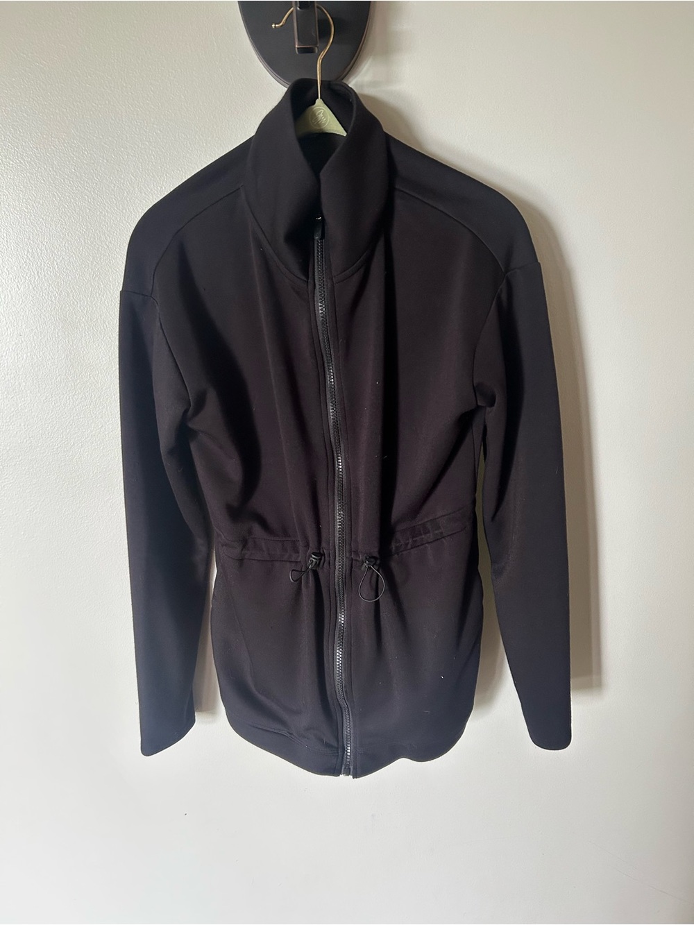 Womens Black Full-Zip Jacket with Drawstring Waist